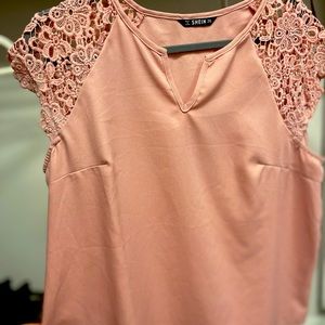 Pink SHEIN lace cap sleeve blouse NWOT